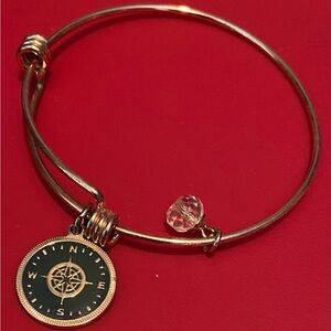 Elegant Rose Gold Compass Adjustable Bangle Bracelet